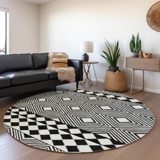 Piper Looms Mayfield Diamonds AMF898 Black Machine Washable Area Rug Round Lifestyle Image Feature