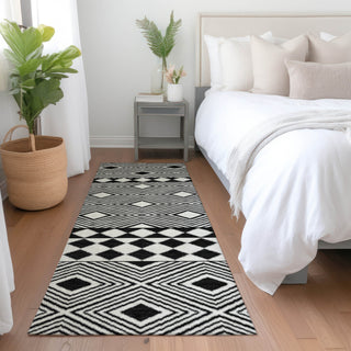 Piper Looms Mayfield Diamonds AMF898 Black Machine Washable Area Rug Runner Lifestyle Image Feature