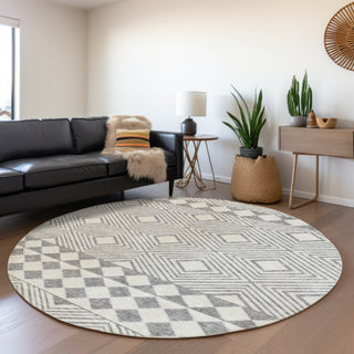 Piper Looms Mayfield Diamonds AMF898 Gray Machine Washable Area Rug Round Lifestyle Image Feature
