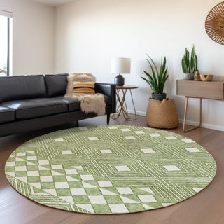Piper Looms Mayfield Diamonds AMF898 Green Machine Washable Area Rug Round Lifestyle Image Feature