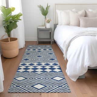 Piper Looms Mayfield Diamonds AMF898 Navy Machine Washable Area Rug Runner Lifestyle Image Feature