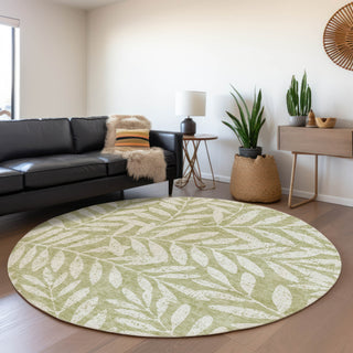 Piper Looms Mayfield Floral AMF899 Aloe Machine Washable Area Rug Round Lifestyle Image Feature