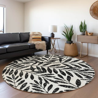 Piper Looms Mayfield Floral AMF899 Black Machine Washable Area Rug Round Lifestyle Image Feature