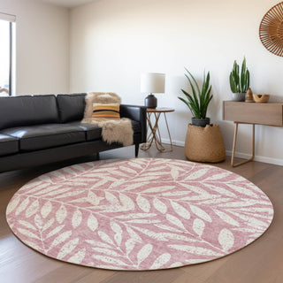 Piper Looms Mayfield Floral AMF899 Blush Machine Washable Area Rug Round Lifestyle Image Feature