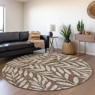 Piper Looms Mayfield Floral AMF899 Brown Machine Washable Area Rug Round Lifestyle Image Feature
