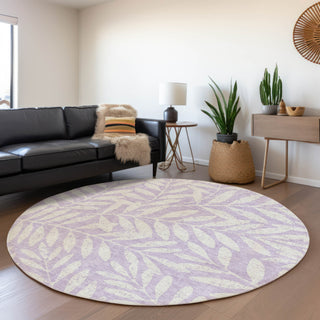 Piper Looms Mayfield Floral AMF899 Lavender Machine Washable Area Rug Round Lifestyle Image Feature