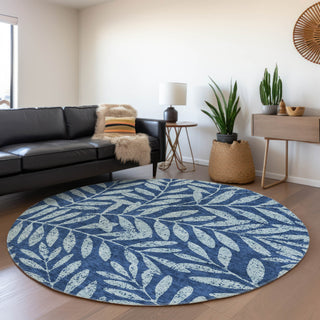 Piper Looms Mayfield Floral AMF899 Navy Machine Washable Area Rug Round Lifestyle Image Feature