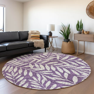 Piper Looms Mayfield Floral AMF899 Purple Machine Washable Area Rug Round Lifestyle Image Feature