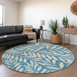 Piper Looms Mayfield Floral AMF899 Teal Machine Washable Area Rug Round Lifestyle Image Feature