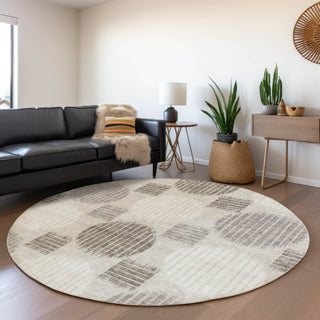 Piper Looms Mayfield Geometric AMF900 Beige Machine Washable Area Rug Round Lifestyle Image Feature