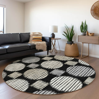 Piper Looms Mayfield Geometric AMF900 Black Machine Washable Area Rug Round Lifestyle Image Feature