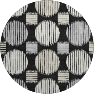Piper Looms Mayfield Geometric AMF900 Black Machine Washable Area Rug Round Main Image