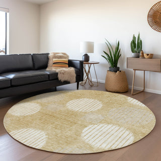 Piper Looms Mayfield Geometric AMF900 Gold Machine Washable Area Rug Round Lifestyle Image Feature