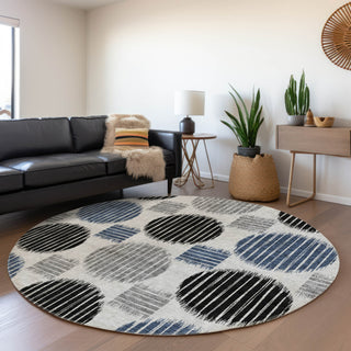 Piper Looms Mayfield Geometric AMF900 Gray Machine Washable Area Rug Round Lifestyle Image Feature