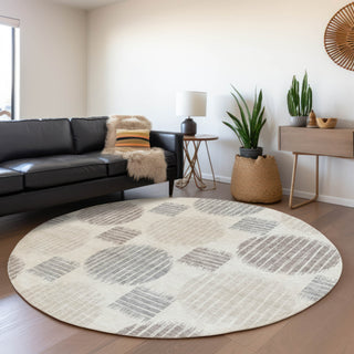 Piper Looms Mayfield Geometric AMF900 Ivory Machine Washable Area Rug Round Lifestyle Image Feature