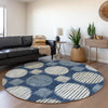 Piper Looms Mayfield Geometric AMF900 Navy Machine Washable Area Rug Round Lifestyle Image Feature