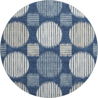 Piper Looms Mayfield Geometric AMF900 Navy Machine Washable Area Rug Round Main Image