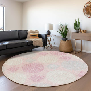 Piper Looms Mayfield Geometric AMF900 Pink Machine Washable Area Rug Round Lifestyle Image Feature