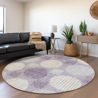 Piper Looms Mayfield Geometric AMF900 Purple Machine Washable Area Rug Round Lifestyle Image Feature