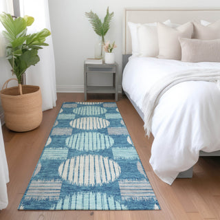 Piper Looms Mayfield Geometric AMF900 Teal Machine Washable Area Rug Runner Lifestyle Image Feature