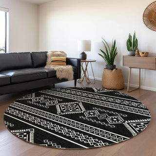 Piper Looms Mayfield Southwest AMF901 Black Machine Washable Area Rug Round Lifestyle Image Feature