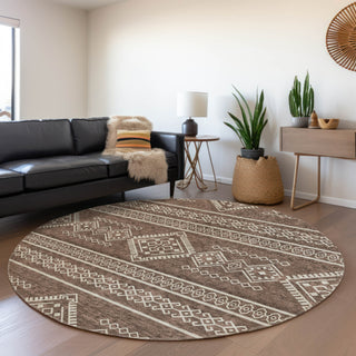 Piper Looms Mayfield Southwest AMF901 Brown Machine Washable Area Rug Round Lifestyle Image Feature