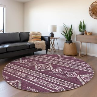 Piper Looms Mayfield Southwest AMF901 Eggplant Machine Washable Area Rug Round Lifestyle Image Feature