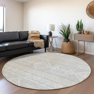 Piper Looms Mayfield Southwest AMF901 Silver Machine Washable Area Rug Round Lifestyle Image Feature