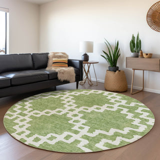 Piper Looms Mayfield Diamonds AMF902 Aloe Machine Washable Area Rug Round Lifestyle Image Feature