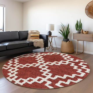 Piper Looms Mayfield Diamonds AMF902 Brick Machine Washable Area Rug Round Lifestyle Image Feature