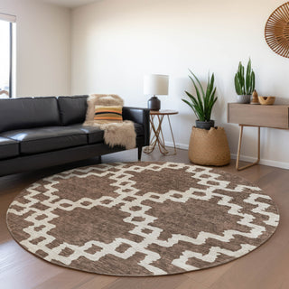 Piper Looms Mayfield Diamonds AMF902 Brown Machine Washable Area Rug Round Lifestyle Image Feature