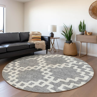 Piper Looms Mayfield Diamonds AMF902 Gray Machine Washable Area Rug Round Lifestyle Image Feature