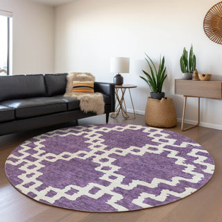 Piper Looms Mayfield Diamonds AMF902 Purple Machine Washable Area Rug Round Lifestyle Image Feature