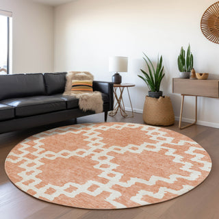 Piper Looms Mayfield Diamonds AMF902 Salmon Machine Washable Area Rug Round Lifestyle Image Feature