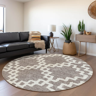 Piper Looms Mayfield Diamonds AMF902 Taupe Machine Washable Area Rug Round Lifestyle Image Feature