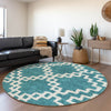 Piper Looms Mayfield Diamonds AMF902 Teal Machine Washable Area Rug Round Lifestyle Image Feature