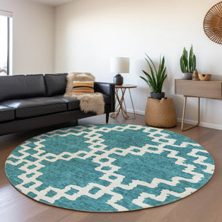 Piper Looms Mayfield Diamonds AMF902 Teal Machine Washable Area Rug Round Lifestyle Image Feature