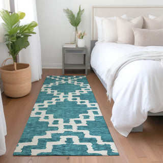 Piper Looms Mayfield Diamonds AMF902 Teal Machine Washable Area Rug Runner Lifestyle Image Feature