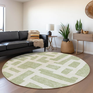 Piper Looms Mayfield Lines AMF903 Aloe Machine Washable Area Rug Round Lifestyle Image Feature