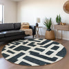 Piper Looms Mayfield Lines AMF903 Black Machine Washable Area Rug Round Lifestyle Image Feature