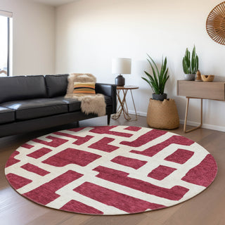 Piper Looms Mayfield Lines AMF903 Garnet Machine Washable Area Rug Round Lifestyle Image Feature