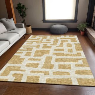 Piper Looms Mayfield Lines AMF903 Gold Machine Washable Area Rug Lifestyle Image Feature