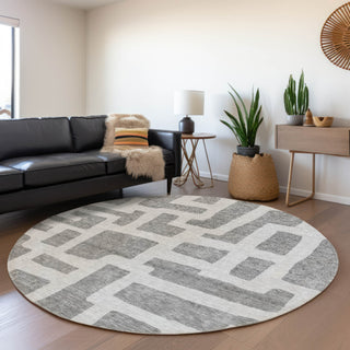 Piper Looms Mayfield Lines AMF903 Gray Machine Washable Area Rug Round Lifestyle Image Feature