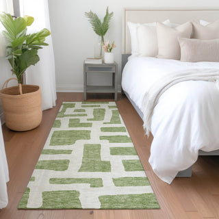 Piper Looms Mayfield Lines AMF903 Green Machine Washable Area Rug Runner Lifestyle Image Feature