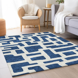 Piper Looms Mayfield Lines AMF903 Navy Machine Washable Area Rug Lifestyle Image Feature