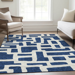 Piper Looms Mayfield Lines AMF903 Navy Machine Washable Area Rug Lifestyle Image Feature