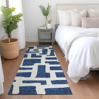 Piper Looms Mayfield Lines AMF903 Navy Machine Washable Area Rug Runner Lifestyle Image Feature