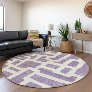Piper Looms Mayfield Lines AMF903 Purple Machine Washable Area Rug Round Lifestyle Image Feature