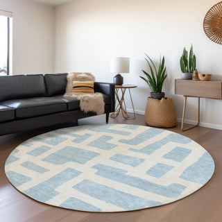 Piper Looms Mayfield Lines AMF903 Sky Machine Washable Area Rug Round Lifestyle Image Feature