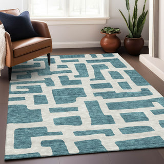 Piper Looms Mayfield Lines AMF903 Teal Machine Washable Area Rug Lifestyle Image Feature